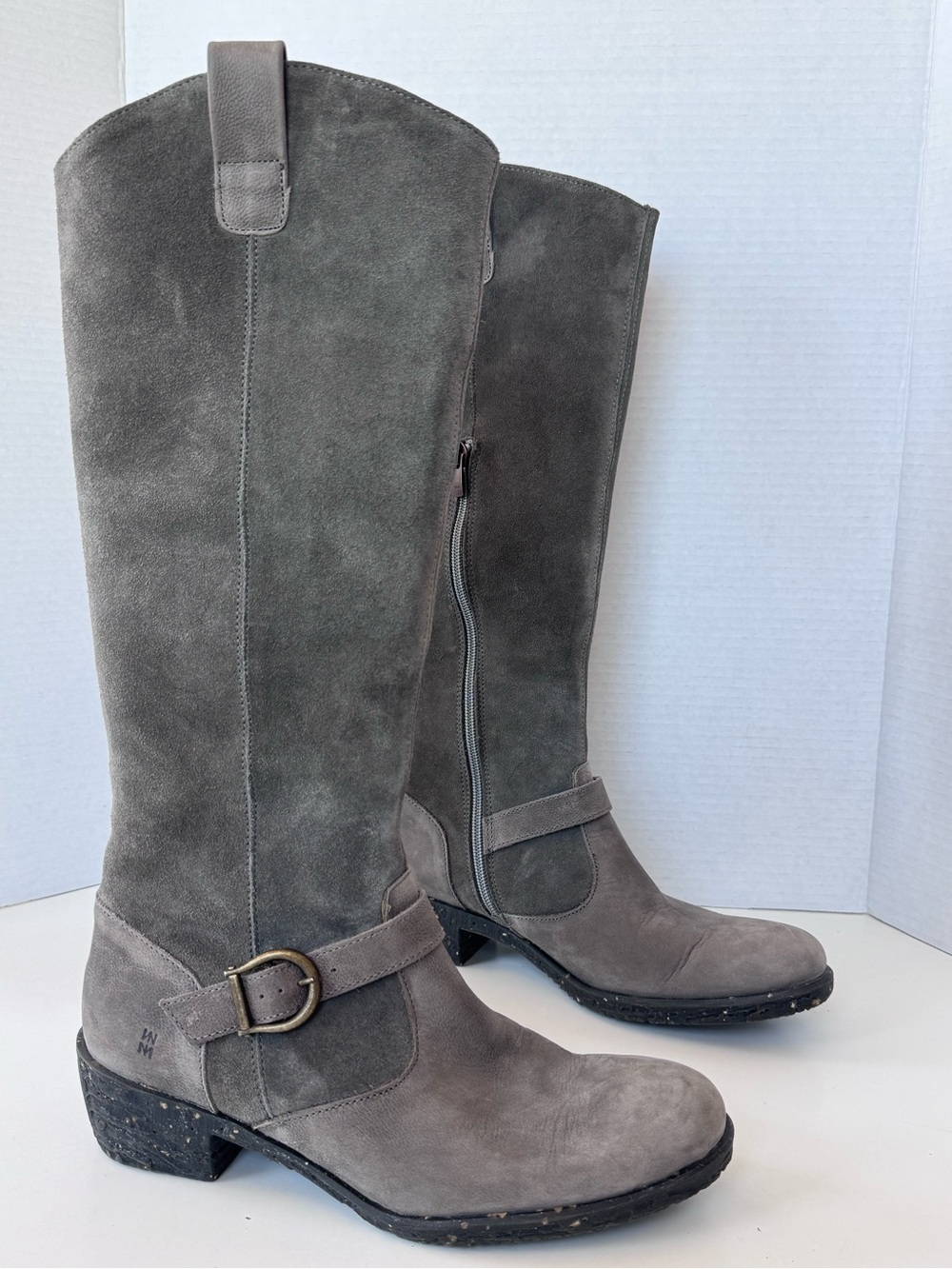 El Naturalista Grey Leather Suede Buckle Equestrian Riding Tall Boots Size 40